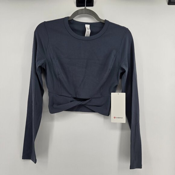 NWT Lululemon Cropped Nulu Twist-Hem Long-Sleeve Shirt - 6 Oil Blue - Picture 2 of 6